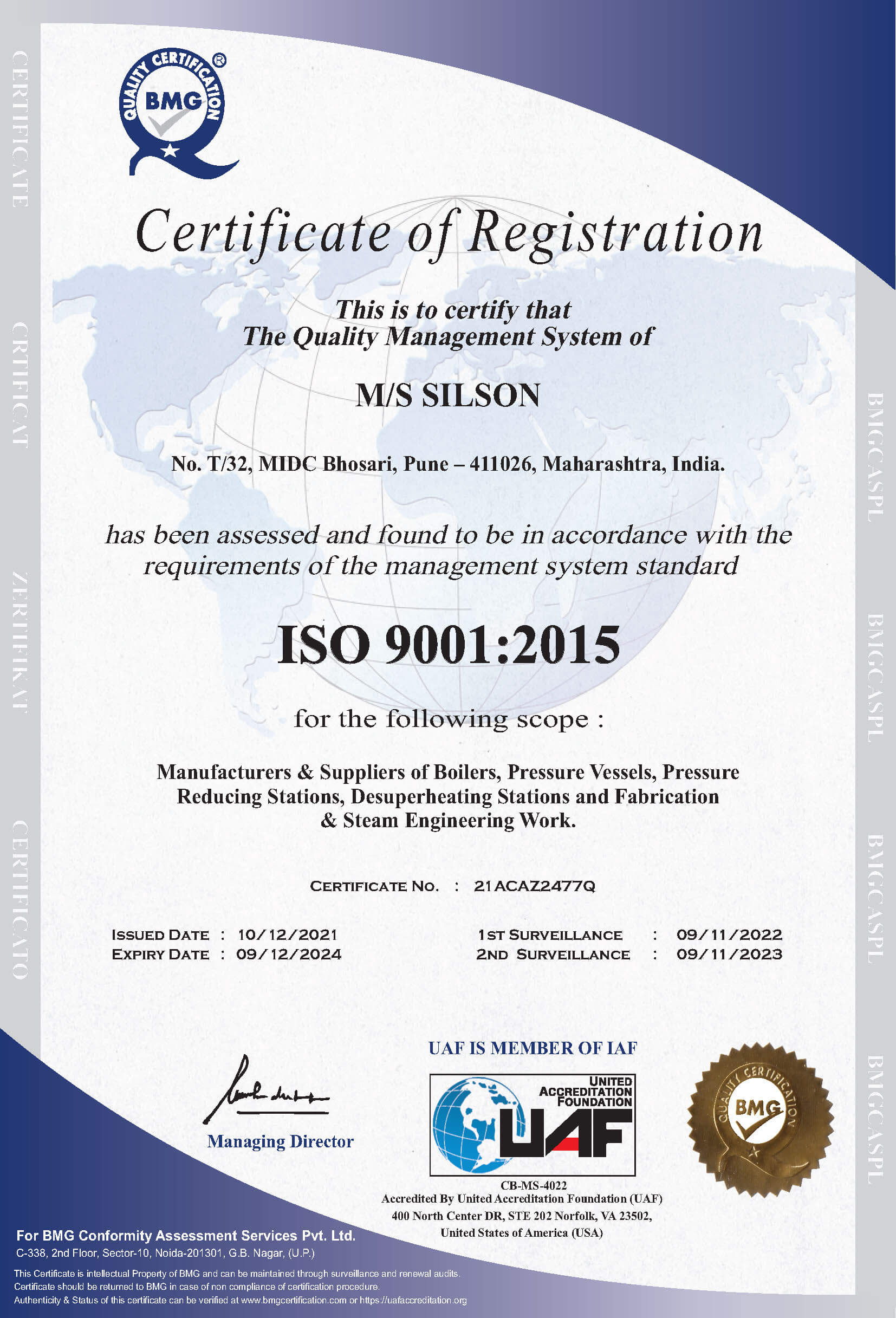 AN ISO 9001 : 2015 Certificates